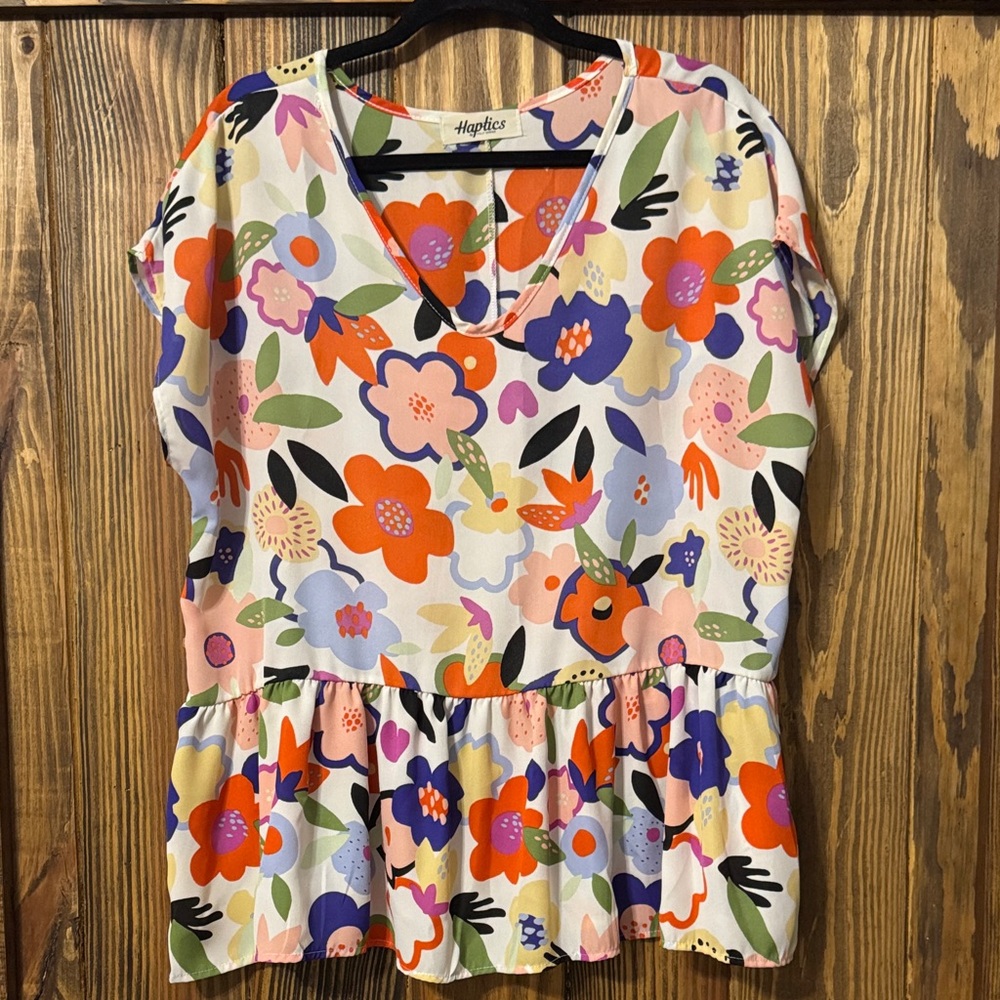 Haptics Women's Floral Peplum V-Neck Blouse - White Multi